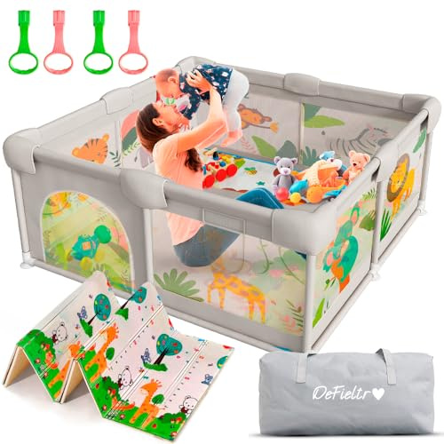 DeFieltro Parque Infantil Bebe de la SELVA 120x120 - Corralito Bebe con Malla de Animales Transpirable - Corral Plegable Baby ANTIDESLIZANTE Alfombra Acolchada + 4 Anillas
