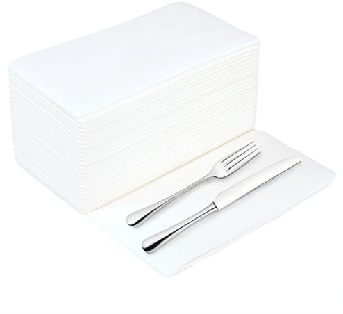 Now products Linen Feel Disposable Napkins 100pcs – 330x330mm Soft White Paper Hand Towels – Luxury Cloth-Like Serviettes for Weddings, Parties, Catering, Bathroom Use, Table Settings & Dinner