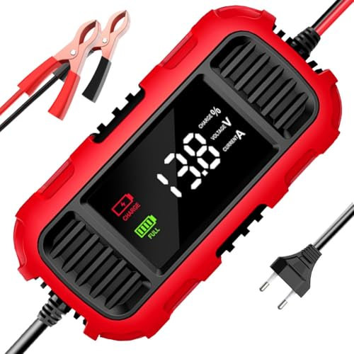 Vocdikficy Caricabatteria per Auto 12V 2A con Display Digitale, Strumento di Ricarica Intelligente per Batteria, Caricabatteria di Mantenimento per Auto, Camion, Spina UE