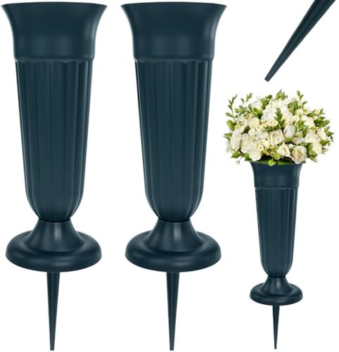VGECEE 2 Pcs Jarrón de Plástico para Cementerio Floreros Cementerio Verde 21x10cm Floreros para Lapidas de Cementerio de Plastico Soporte para Flores para Decoración de Tumbas con Base y Estaca 10cm