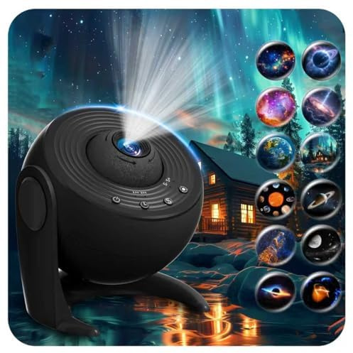 FlyLily Proiettore Stelle Soffitto, luce notturna bambini 13 In 1, Proiettore Stelle Soffitto Con Timer, Lampada Proiettore Galassia Con Ruotabile A 360° Per Bambini, Feste, Natale, Nero