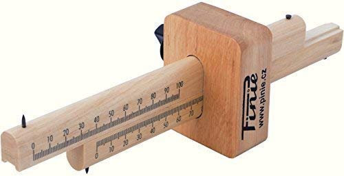 Streichmaß aus Buchenholz – mit doppelter Arretierung – Anreißmaß mit Reißnadel aus gehärtetem Stahl – Skalierung bis 100 mm – Verstellbare Anreißarme – Holzmaß für präzises Markieren