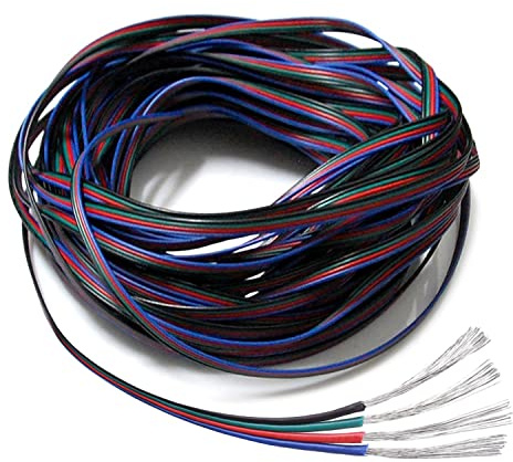 22 Gauge 4Pin Extension Wire, EvZ 22AWG 4 Conductor Parallel Electric Cable Cord for RGB LED Strips 3528 5050, Black-Green-Red-Blue, 66ft/20M