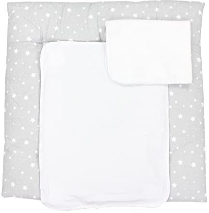 TupTam Wickelauflage mit 2 wasserfesten Frotteebezügen – weich gepolstert & hautfreundlich MAR02579, Farbe: Sterne Grau 2, Größe: 70 x 70 cm