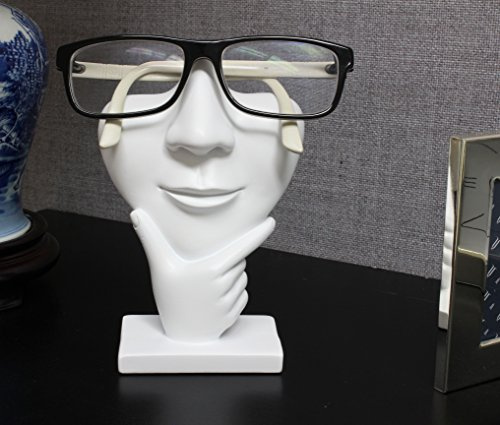 JewelryNanny Artsy Face Eyeglass Holder Stand - Sculpted Nose for Eyeglasses or Sunglasses, Thinker, White