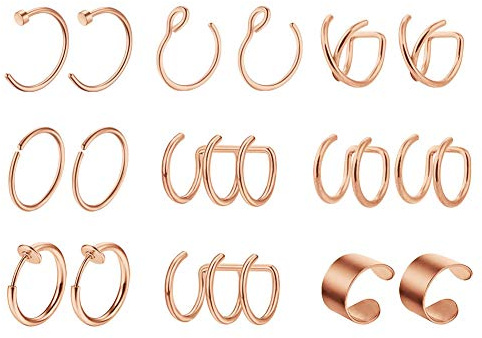 Mayhoop Falso Piercing Oreja Ear Cuffs Clip de Oreja Acero Inoxidable Falso Piercing Oreja Labbio Nariz sin Perforación Fake Earrings para Hombres y Mujeres