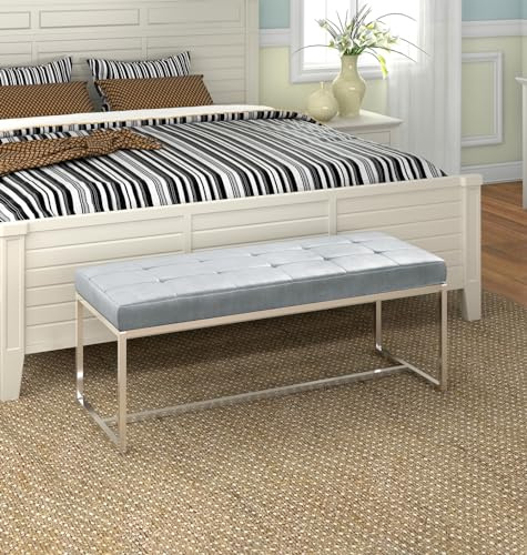 Hallowood Furniture Finley Grey Dining Bench with Chrome Legs, Velvet Fabric Upholstered Bedroom Furniture, Indoor Bench Seat for Kitchen, Dining Room, and Hallway (120cm)