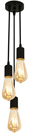 DAXGD Suspension industrielle vintage, lustre en fer à 3 flammes, plafonnier E27 noir créatif pour chambre, cuisine, salon (sans ampoule)