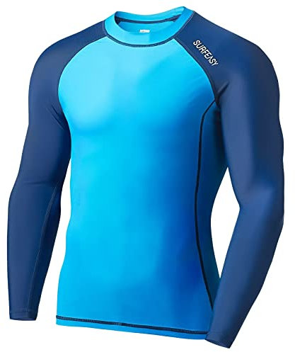 SURFEASY Men's Rash Vest Swim Shirts, Quick Drying Rash Guard Swimming Surfing Rash Tops Shirts T-Shirt Long Sleeve(Royal Blue/Navy,2XL)