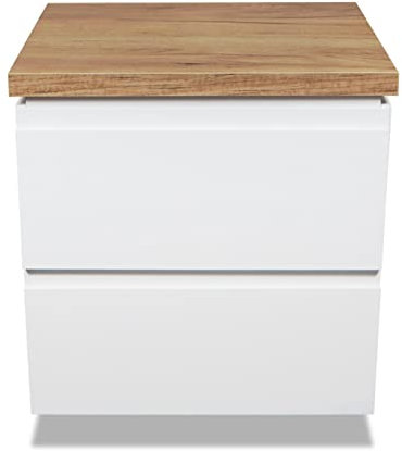 VBChome Badmöbel 50x40 cm Weiß Unterschränke Wandschrank Hängeschränke Badezimmerschrank Waschbeckenunterschrank mit Arbeitsplatte 2 Schubladen Gefräste Griffe Modern Elegant