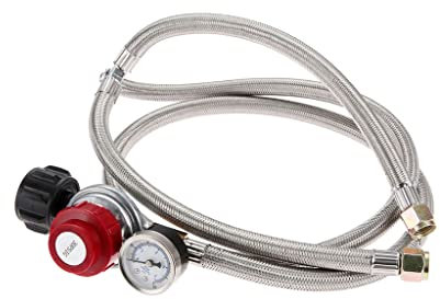 NOBRIM Gasschläuche und Reglermanometer, Stahlgeflecht, 2 Y-Splitterschlauch für Grills, Feuerstelle, Hochdruckventil, Gas, 0–30 Pfund Quadratzoll