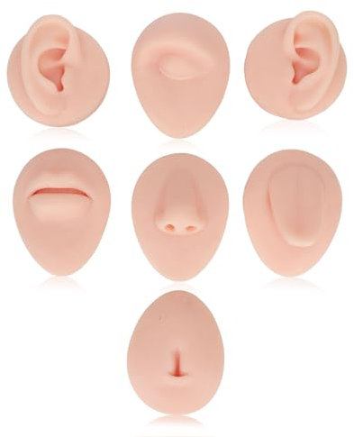 Silikon-Nasenmodell Weiches Silikon Flexibles Modell Körperteil-Display-Set Body-Piercing-Übungsmodell, Simulation Ohr Nase Mund Zunge und Bauchnabel-Modell für Unerfahrene Piercer (Helle Hautfarbe)