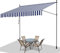 Vigevee Klemmmarkise Balkon, 200x120cm Höhenverstellbare Markise mit Handkurbel, Balkonmarkise ohne Bohren, UV-beständig Wasserabweisend, Sonnenschutz, Einfache Montage, Blau Weiß