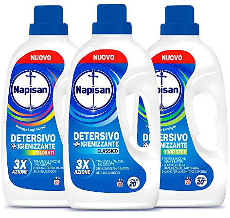 Finish Napisan Kit Lavatrice, Detersivo Liquido Igienizzante Classico, Capi Colorati, Odorstop - 69 Lavaggi
