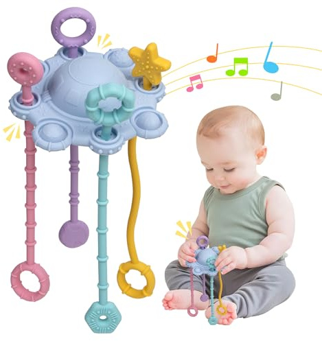 Montesorri Toys - Sensory Toys For Babies - Made of 100% Food Grade Silicone with Built-in Rattle Function and Easy to Clean Design (Blue)