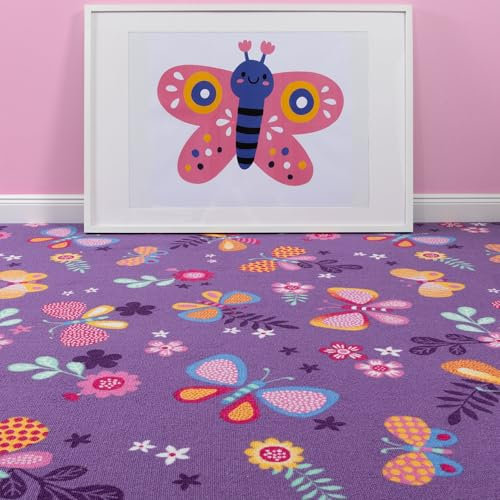 Steffensmeier Teppichboden Sophia Meterware | Auslegware für Kinderzimmer | Spielteppich | Schmetterling Lila, Größe: 300x500 cm