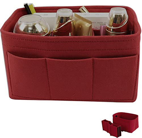 weigav Organizador de Bolsos de Mano, Organizador de Bolsos de Fieltro para Mujeres, Bolsillo Interior con Compartimentos Extraíbles (Red H)