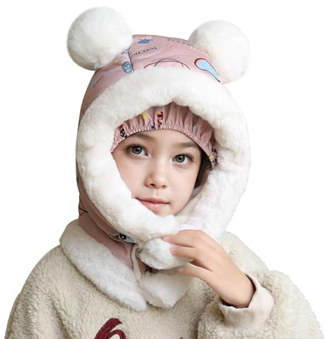 TAGVO Cagoule d'hiver pour Fille Garçon, Balaclava Casquette Polaire Mignon Animal Thermique Bonnet Écharpe Ensamble Chaud Cache Cou Oreilles Chapeaux pour 2 à 7