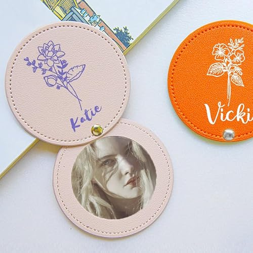 Espejo compacto de bolsillo personalizado, regalos personalizados para mujeres, espejo de viaje, mini espejo de maquillaje de piel, espejo de bolsillo personalizado con nombre o iniciales para niñas y