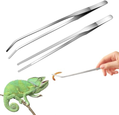 MEETOZ 2 Pcs Feeding Tongs, Extra Long Stainless Steel Reptile Feeding Tongs Aquarium Tweezers Straight and Curved Long Tweezer Terrarium Tool Feeder Tool for Tank 27cm Silver
