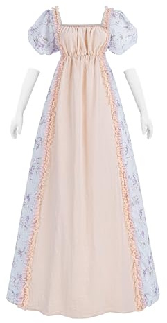 FCCAM Abito Regency Donna Vita Impero Costume Vittoriano Abito Vintage con Guanti Vita Impero, Colore: rosa., M