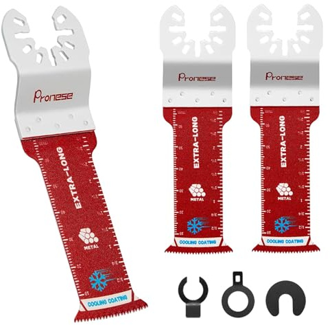 Pronese 3 PCS Extra-Long Carbo-Nitride (TiCN) Oscillating Saw Blades, Multi Tool Blades for Cutting Hard Material Metal Nails Screws Wood and Plastic