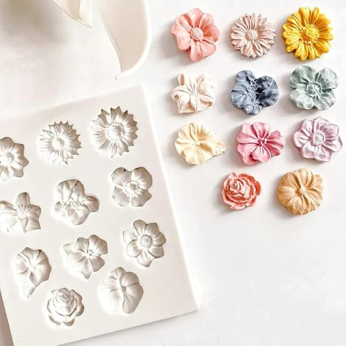 KQDRAVINE silikonform blommor kakform, 3D silikon rosenform isbitsform återanvändbar bakform silikon, 11 fondant silikonformar blommor mini gugelhupfform för puddingformar choklad gelé