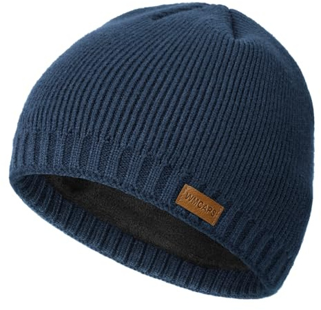 Wmcaps Winter Beanie for Men Women, Fleece Lined Knit Hat Warm Soft Stocking Cap for Cold Weather Outdoor Navy Blue