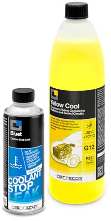 ERRECOM Kit Réparation et Rechargement Circuit Refroidissement Voiture avec BLUET Stop-Fuites Liquide Radiateur (250mL)+Yellow Cool Liquide Radiateur Jaune -30/+107°C Prêt à l’Emploi Antigel G12(1L)