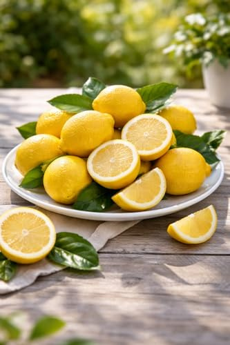 Zitronenbaum „Citrus limon Femminello Siracusano“ 120–160 cm – robuste echte Zitrone, mediterrane Kübelpflanze – weihnachtliches Gesteck mit Rosen, Ilex & Tannengrün