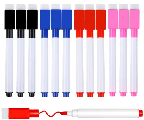 YCZCHE14 12 st magnetiska whiteboard-märkpennor, 4 färger foliepenna avtorkningsbar magnetisk whiteboard pennor, avtorkbara pennor med fin spets för hem, skola, kontor