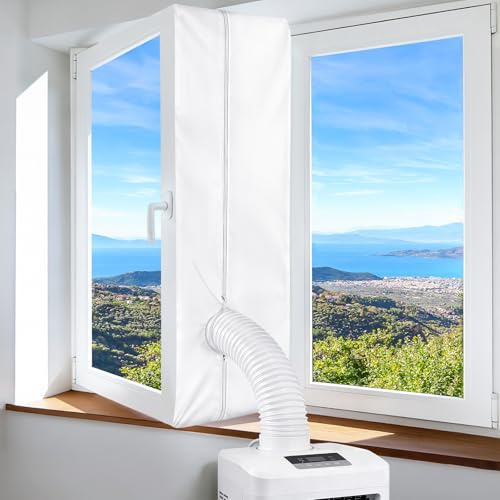 Guarnizione Finestra Condizionatore, Kit Finestra Condizionatore Portatile per Finestre a Battente e Lucernario, Tenda per Condizionatore Con zip, Universali Tenda Copri finestre per Tubo AC(500CM)