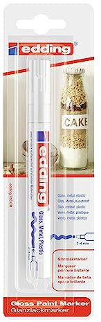 edding 750 Glanzlackmarker - weiß - Packung mit 1 Lackmarker - Rundspitze 2-4 mm - Lackstift für Glas, Stein, Holz, Kunststoff und Papier - wasserfest, stark deckend