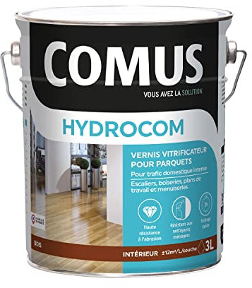 Hydrocom Satin - Incolore 3L - Vitrificateur Polyuréthane Acrylique MONO-composant pour Parquets, Escaliers et Boiseries