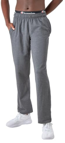 Champion Men's Powerblend Open Hem Sweatpants,Midweight Fleece,C Logo, Granite Heather, Medium