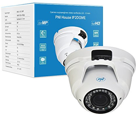 Video Cámara domo de vigilancia PNI House IP2DOME 2MP 1080P, 2.8 - 12 mm, interior y exterior, ángulo de visión de 360 °, 25 FPS, 36 LED IR, aplicación dedicada para Android / iOS