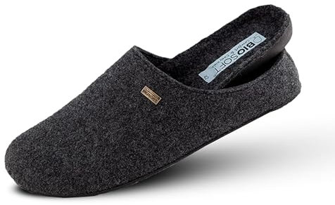 Biosoft Filz Hausschuhe Herren 42 Mister Cosy schwarz/anthrazit| Geschlossene Pantoffeln mit Fußbett und rutschfester Gummisohle | Bequeme Hauspuschen für Herren und Senioren