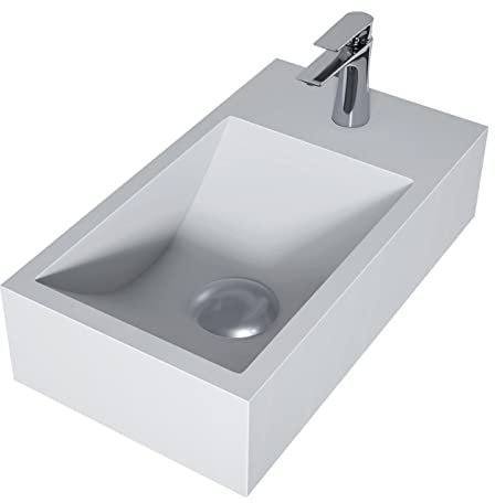 Wandwaschbecken aus Mineralguss Waschbecken BA18 - Kleines Hängewaschbecken - 40 x 22 x 10 cm - Weiß Matt, Ablagefläche Rechts,