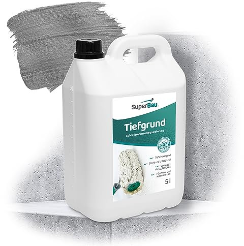 SuperBau Tiefgrund 5L (25m² bis 50m²) für Innen und Außen Tiefengrund Schnelltrocknenden Haftgrund Beton Verbessert die Haftung von Farbe Mörtel Putz Kleber Betonkontakt Wand und Boden Saugfähigkeit