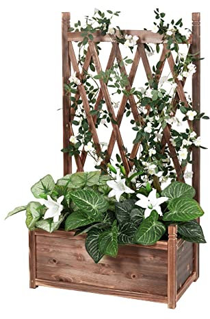unho Jardinera con Enrejado Pérgola Arriate, Macetero Caja de Flores con Celosia Exterior Maceta Planta Soporte Trepadoras Macetero con Espalda para Jardín Balcón Patio 64 x 36,5 x 115 cm