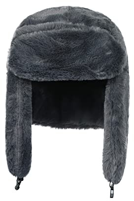 SIQITECHUK Sombrero de trampero para mujer, sombreros de soldado, sombrero de bombardero de invierno, sombrero de ushanka ruso, sombrero de caza, sombrero de piel sintética con orejeras, gorra de