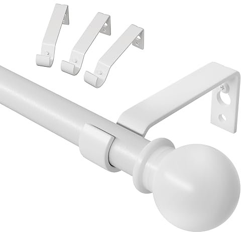 Gardinenstange, 80-224 cm Gardinenstange Weiß mit Halterung, 16mm Durchmesser Gardinenstange Wandmontage mit Kugelendstück. Gardinenstange Weiss Matt, Spleißen Verstellbare