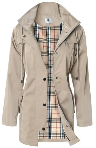SaphiRose PONCHO Giacca a Vento Donna Impermeabile, Giacca da Pioggia Donna Lungo Elegante, Giacca Antipioggia All'aperto antivento Leggero, con Cappuccio,per Corsa, Viaggi, Cachi S