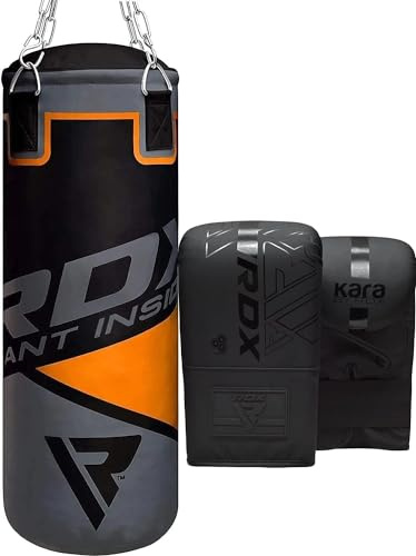 RDX 12KG Unfilled Kids Punch Bag with 6oz Boxing Gloves Steel Chain, 60CM Hanging Junior Set for MMA Muay Thai Karate Kickboxing, Maya Hide Leather Youth Children Girls Boys Punching Bag
