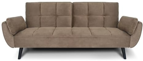 SAMIRA Divano letto clic clac in velluto marrone - Divano 3 posti mod. Ambra piedi in legno nero