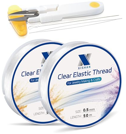 XISHAN Pack Of 2 Clear Elastic Bracelet String For DIY Jewelry Making 100m(0.5mmx50mx2 Spool), Clear Bracelet Elastic For Bracelet Making String Elastic Thread Stretchy Elastic For Crafts