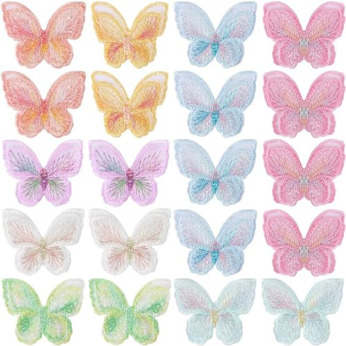 20 Stück Gemischt Schmetterling Applikationen, Spitze Schmetterling Applikation, Sie Patches zum Dekorieren, Für Abendgarderobe,Tanzkleidung, Taschen, DIY Kleidung, Kopfbedeckungszubehör (Mehrfarbig)