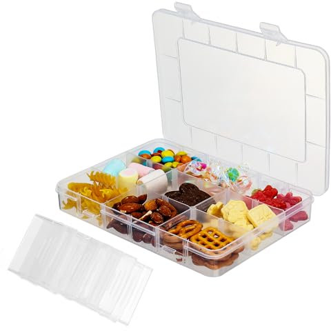 20x14.8CM Cuencos Aperitivos con Compartimentos, Caja de Clasificación de Almacenamiento de Plástico, Caja de Clasificación de Piezas Pequeñas, Transparente Cajas Almacenaje Plastico para Dulce Fruto