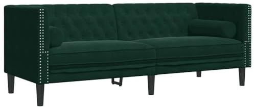 vidaXL Chesterfield Sofa mit Nackenrollen 3-Sitzer, Couch mit Armlehnen Rückenlehne Stützbeine, Polstersofa für Wohnzimmer, Couchgarnitur, Dunkelgrün Samt