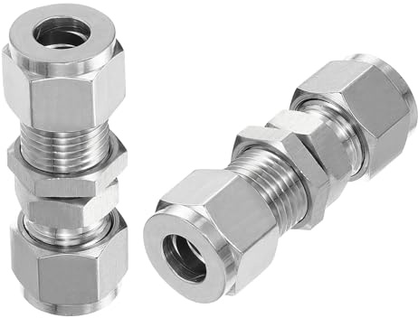 PATIKIL 304 Stainless Steel Double Ferrule Compression Tube Fitting 3/8 IDx3/4 OD, 2 Pcs Straight Union Connector Pipe Adapter for Water Garden Irrigation, Silver